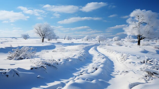 la beauté tranquille de vastes champs ouverts couverts de neige brillante pure la simplicité de l'élégance de la nature brille à travers le paysage intact par l'activité humaine