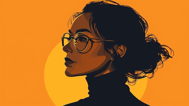 Photo a beautiful illustration of a black woman with short hair wearing glasses the woman is looking to the right of the frame