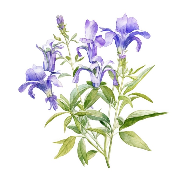 Beauty Lobelia Plantes aquarelles douces sur une toile blanche impeccable, parfaites pour votre prochain projet de bricolage