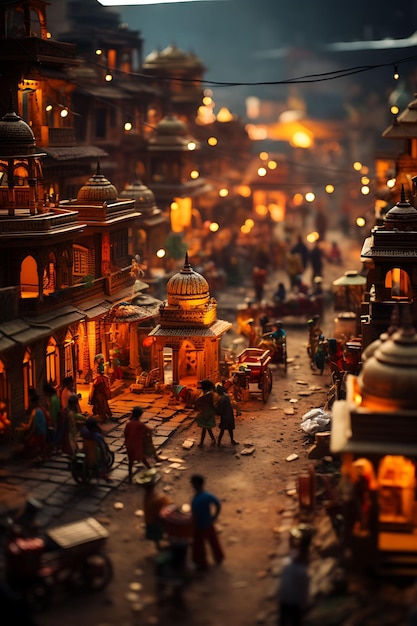 Beauty Tilt Shift avec une séance photo unique et créative d'un bazar indien animé prise avec