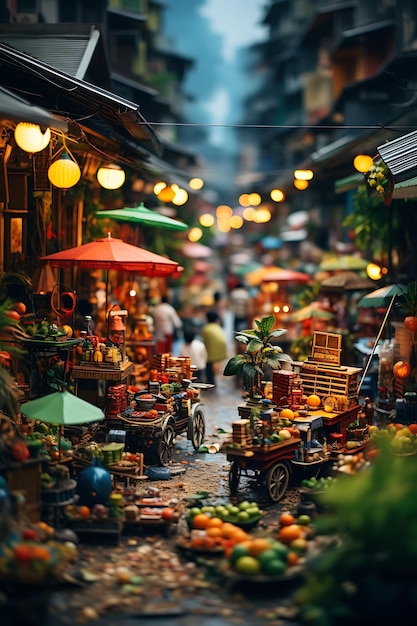 Beauty Tilt Shift avec une séance photo unique et créative d'un marché vietnamien animé prise