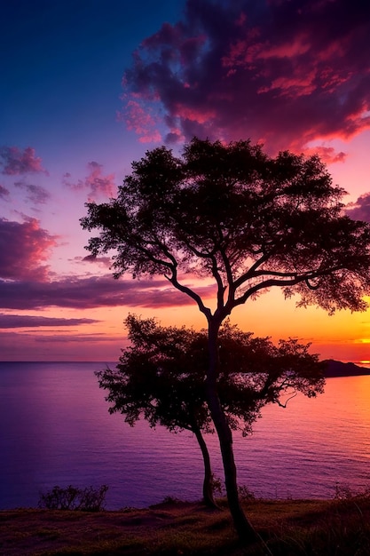 De beaux arbres, un beau ciel et l'île