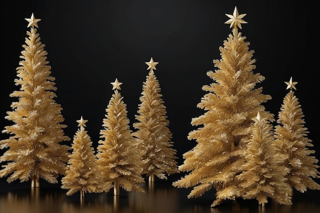 De beaux arbres de Noël dorés sur un fond noir pour une belle