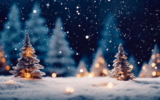 Beaux arbres de Noël minuscules et enneigés pour fond d'écran avec espace de copie Fond d'écran de décoration festive