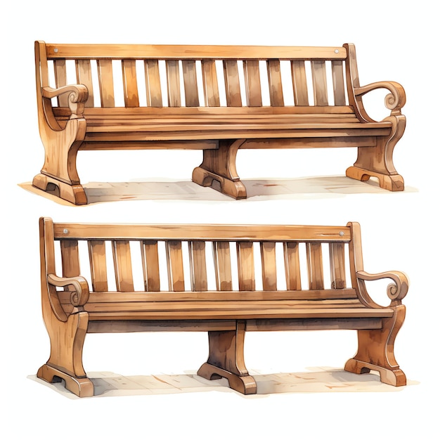 Photo beaux bancs en bois rustiques avec coussins rustique cottagecore aquarelle confortable clipart