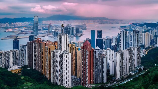 Beaux bâtiments d'architecture paysage urbain dans la ville de Hong Kong