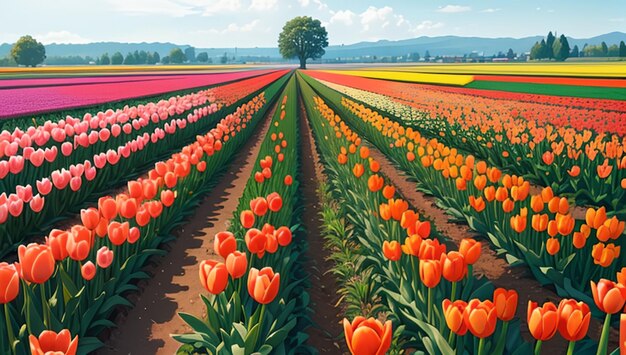 Photo de beaux champs de tulipes pour le papier peint .