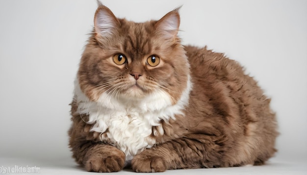 Les beaux chats Selkirk Rex se reproduisent avec un fond blanc et un fond brun chocolat.