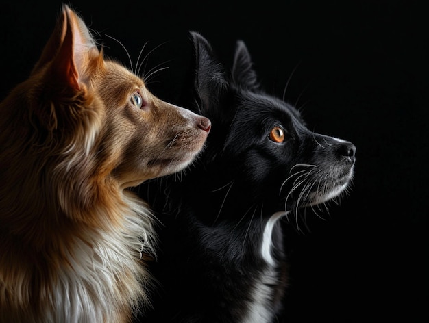 De beaux chiens sur un fond noir