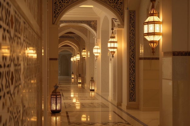 Beaux couloirs de la mosquée dans le style islamique