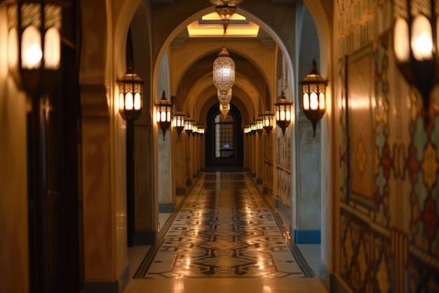 Beaux couloirs de la mosquée dans le style islamique