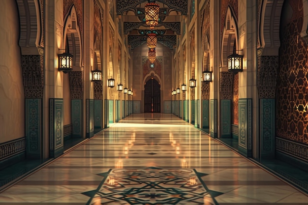 Beaux couloirs de la mosquée dans le style islamique