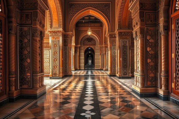 Photo beaux couloirs de la mosquée dans le style islamique