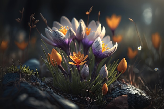 De beaux crocus violetsLa beauté de la nature Generative AI