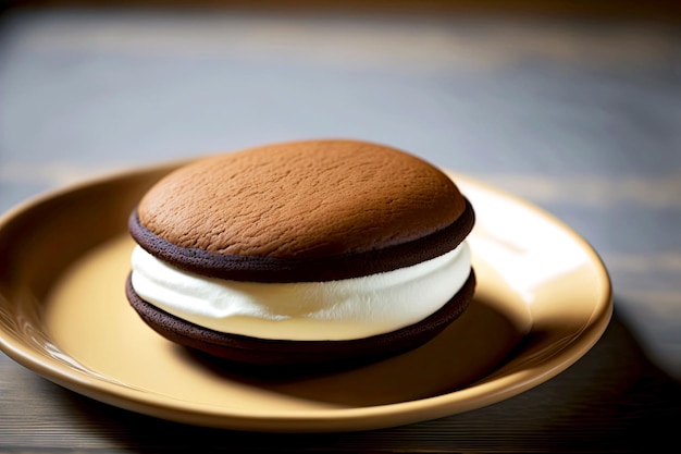 De beaux desserts faits maison sous forme de whoopie pie avec une couche de crème blanche