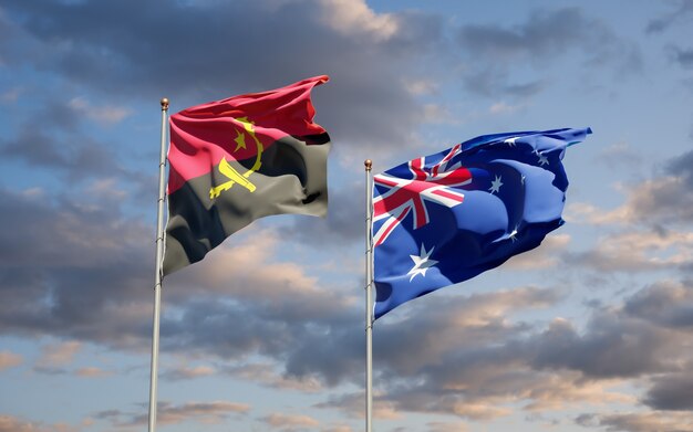 Beaux drapeaux nationaux de l'Australie et de l'Angola ensemble