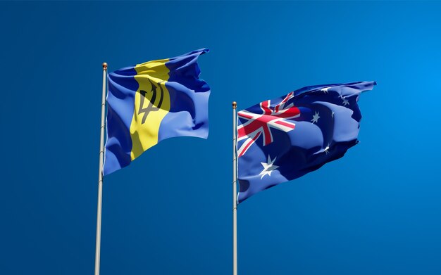 Beaux drapeaux nationaux de l'Australie et de la Barbade ensemble