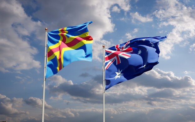 Beaux drapeaux nationaux de l'Australie et des îles Aland ensemble