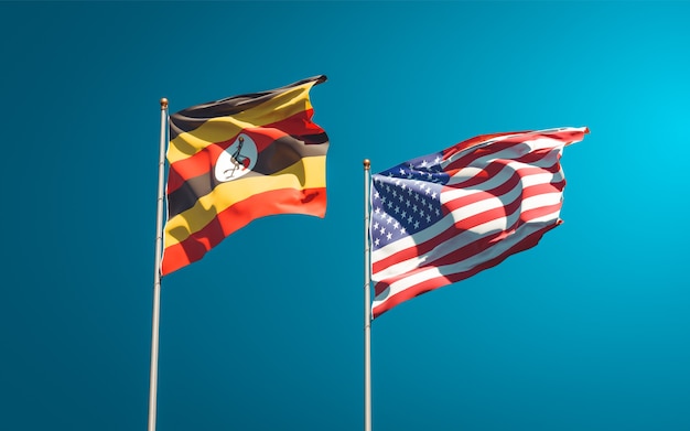 Beaux drapeaux nationaux de l'Ouganda et des USA ensemble
