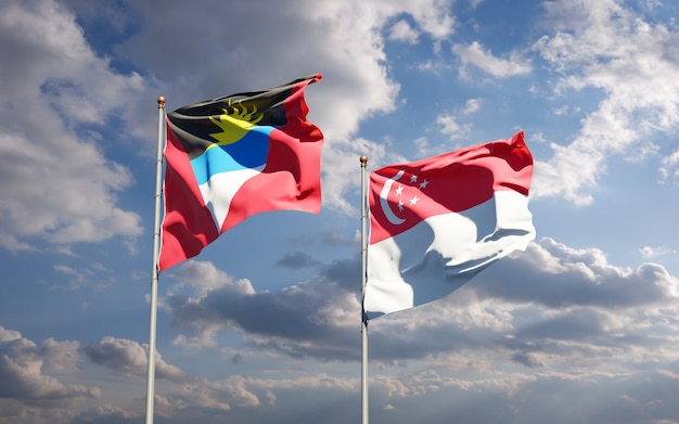 Beaux drapeaux nationaux de Singapour et d'Antigua-et-Barbuda