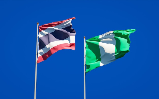 Beaux drapeaux nationaux de la Thaïlande et du Nigéria ensemble sur ciel bleu