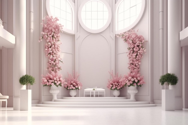 Beaux éléments de décoration de conception de cérémonie de mariage avec composition de fleurs fraîches IA générative