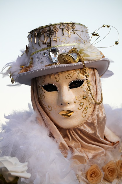 Beaux et fantastiques masques et costumes de dessins élégants et magnifiques au Carnaval de Venise