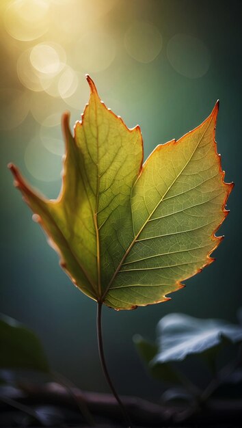 Beaux feuilles d'érable vert d'automne près de la forêt avec un focus doux au coucher du soleil