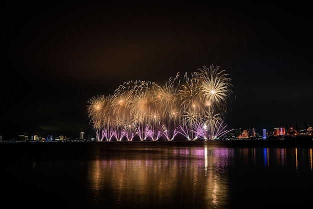 De beaux feux d'artifice célèbrent en mer