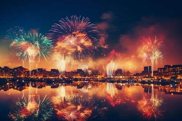 De beaux feux d'artifice colorés au-dessus de la ville