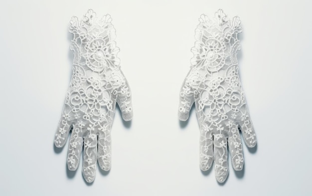 De beaux gants de dentelle imprimés en couleur blanche isolés sur fond blanc
