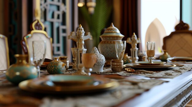 Photo beaux intérieurs arabes miniature réaliste décoration de table générative ai