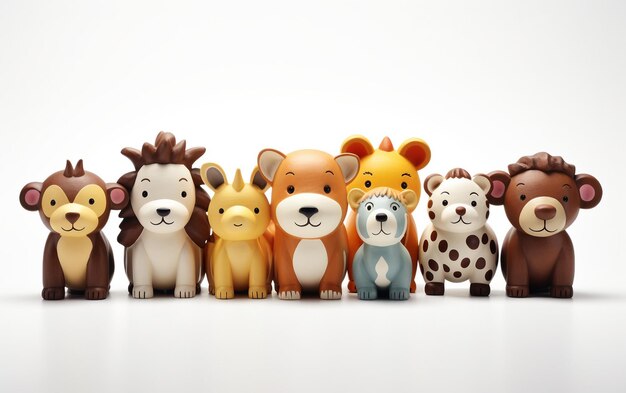 Beaux jouets animaux de couleur marron blanc isolés sur fond blanc IA générative