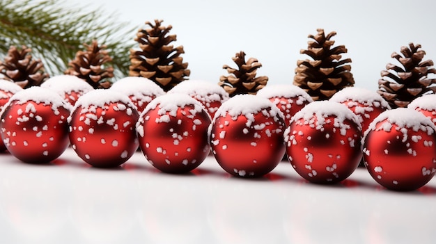 Beaux jouets d'arbre de Noël rouge avec carte postale de l'espace de copie de décoration de nouvel an de cônes