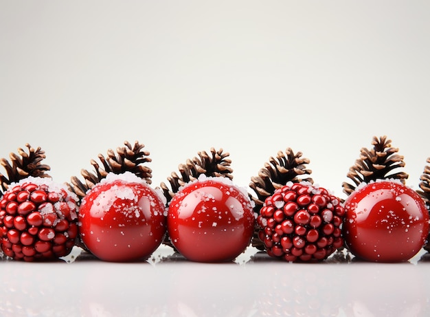 Beaux jouets d'arbre de Noël rouge avec carte postale de l'espace de copie de décoration de nouvel an de cônes