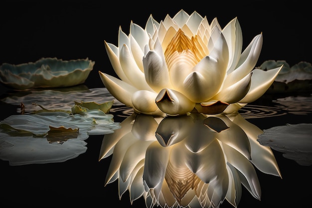 De beaux lotus thaïlandais qui ont été appréciés avec une surface d'eau bleu foncé