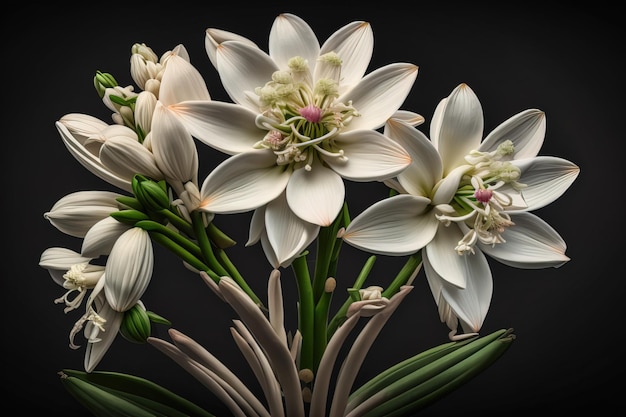 De beaux lys blancs sur un fond de couleur unie gros plan décor floral ai génératif