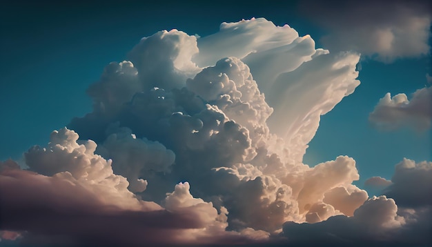 Beaux nuages dans un ciel bleu avec le soleil qui brille à travers eux IA générative