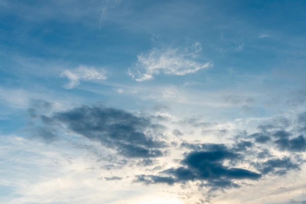 Beaux nuages pelucheux dans le ciel du soir La lumière du soleil donne une lumière latérale sur les nuages Nuages avant la pluie