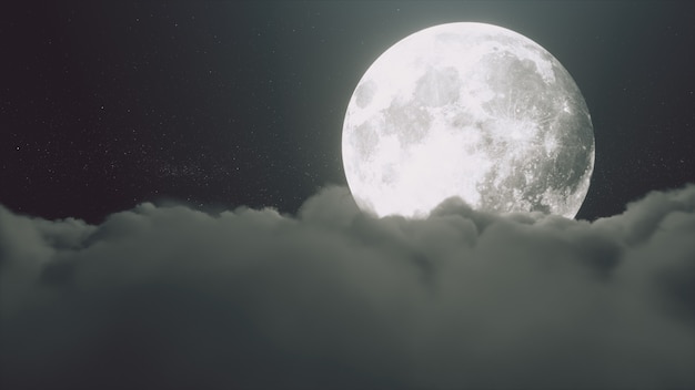 Beaux nuages réalistes avec la pleine lune