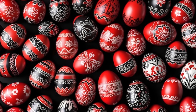 Beaux œufs de Pâques à l'arrière-plan rouge et noir art classique