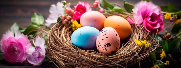 De beaux œufs de Pâques dans un nid Focus sélectif