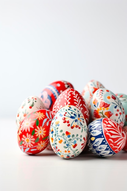 De beaux œufs de Pâques sur un fond blanc Focus sélectif