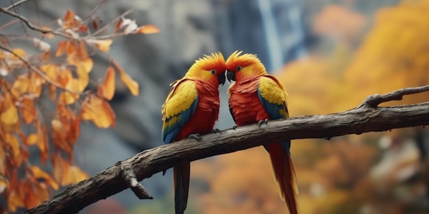 Beaux oiseaux perchés sur une branche d'arbre