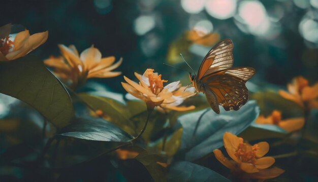 Beaux papillons sur des fleurs d'orange et des feuilles vertes Nature et faune