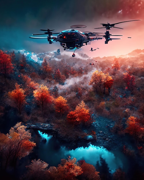 beaux paysages d'automne drone orangers