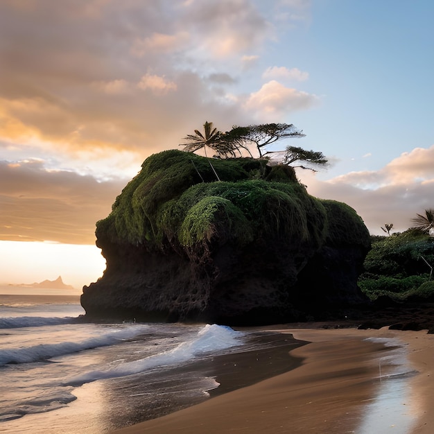 Beaux paysages de formations rocheuses au bord de la mer à Queens Bath Kauai Hawaï au coucher du soleil