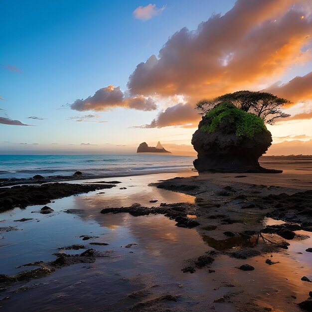 Photo beaux paysages de formations rocheuses au bord de la mer à queens bath kauai hawaï au coucher du soleil