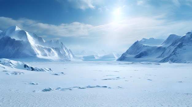 Beaux paysages d'hiver avec des icebergs et un ciel bleu en 3D