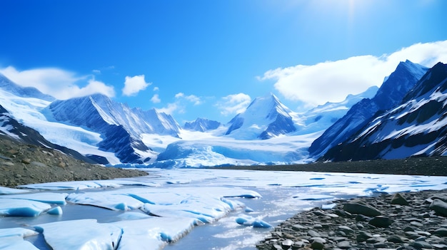 Beaux paysages d'hiver avec des icebergs et un ciel bleu en 3D